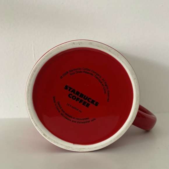 Red 2008 Starbucks 14 oz Red Mug White Embossed Lettering - Picture 4 of 4